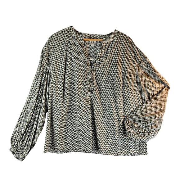 Longsleeve Blouson Sleeve Peasant Blouse 1X Worthington Drawstring Cheetah Print - Picture 1 of 13